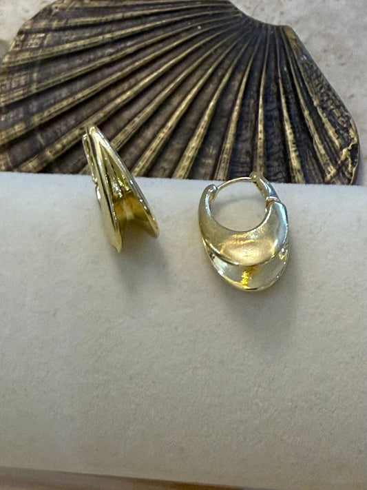 Gold Bombeli Plaka Oval Halka Küpe (pirinç kaplama)