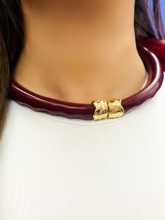Gold Detay Kemik Chocker Kolye