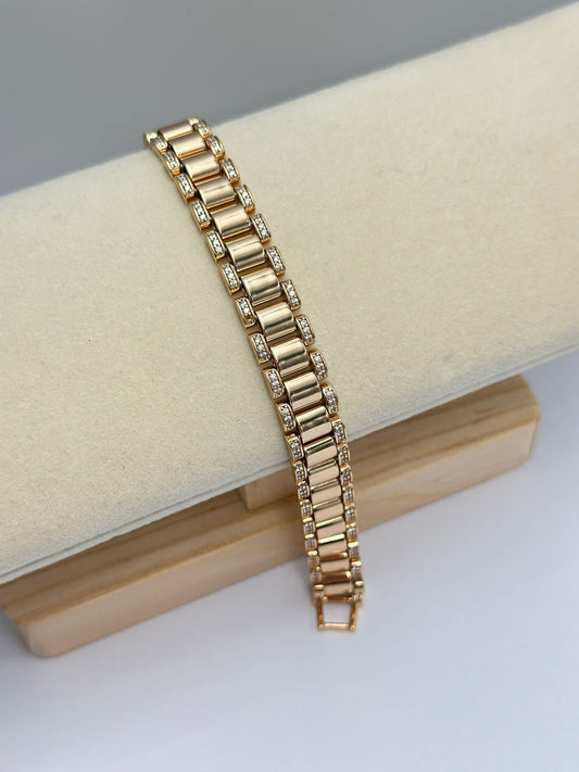 Gold Kesik Plaka Detaylı Unisex Çelik Bileklik