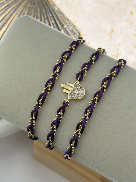 Gold Topçuk Ve Zirkon Taş Fatma Ana Eli Detay Bileklik (Çelik)