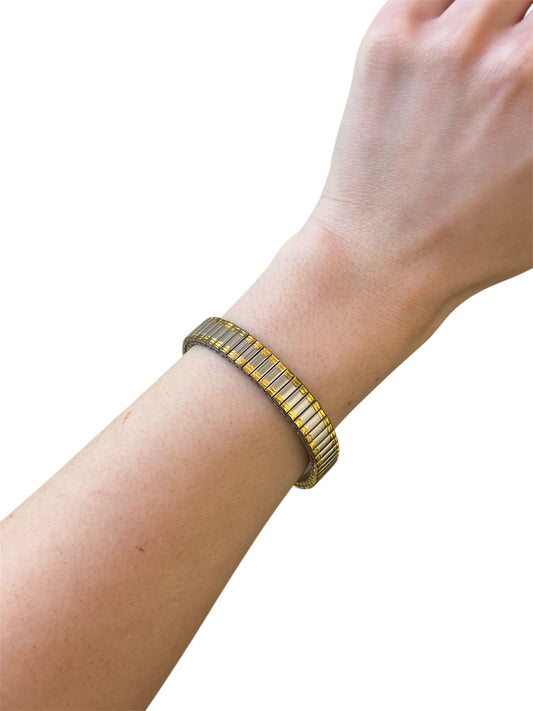 Gold ve Gümüş Detyalı Lastik Detyalı Çelik Unisex Bileklik