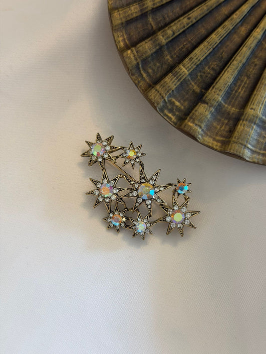 Hologram Taş Detay Kutup Yıldızı Broş (Bronz Kaplama)