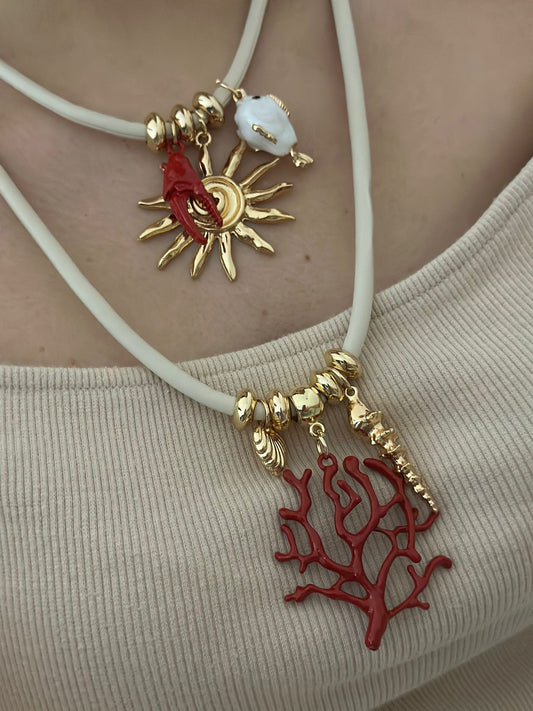 İkili Mercan Charm Detaylı Kolye