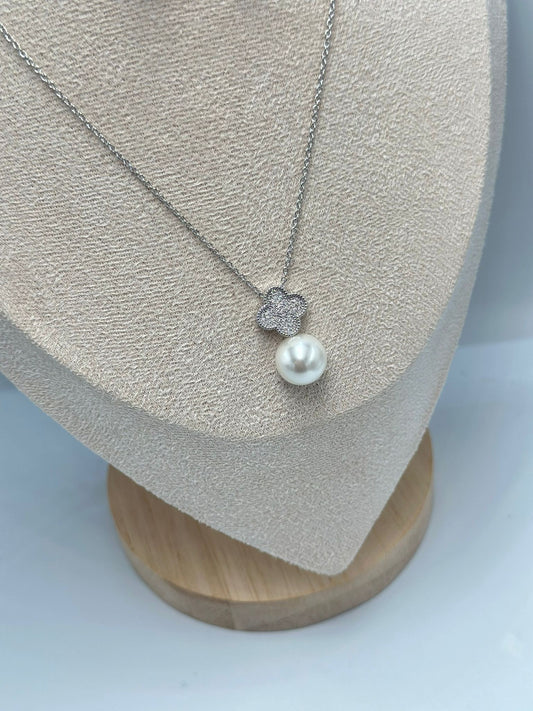 İnci Detaylı Yonca Set Takı (Çelik)