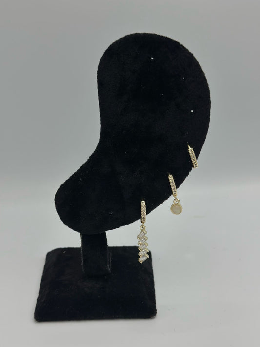 Kırık Baget Taş Ve Sedef Taş Detay Set Küpe