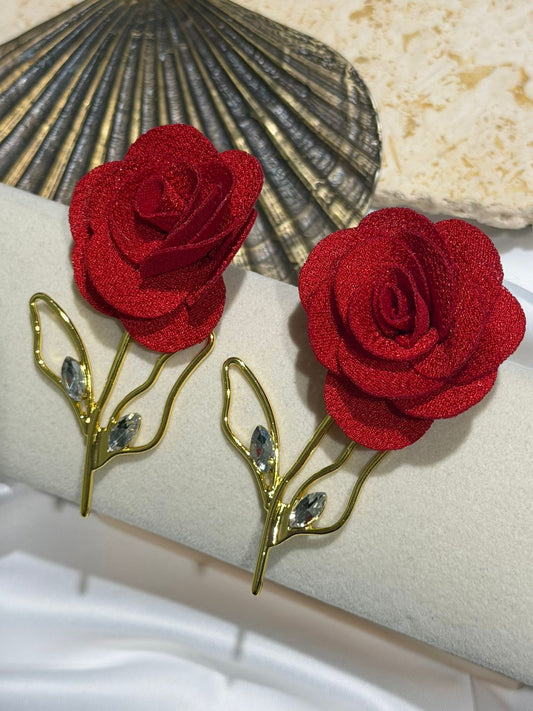Kırmızı Gül Küpe (Pirinç Kaplama)