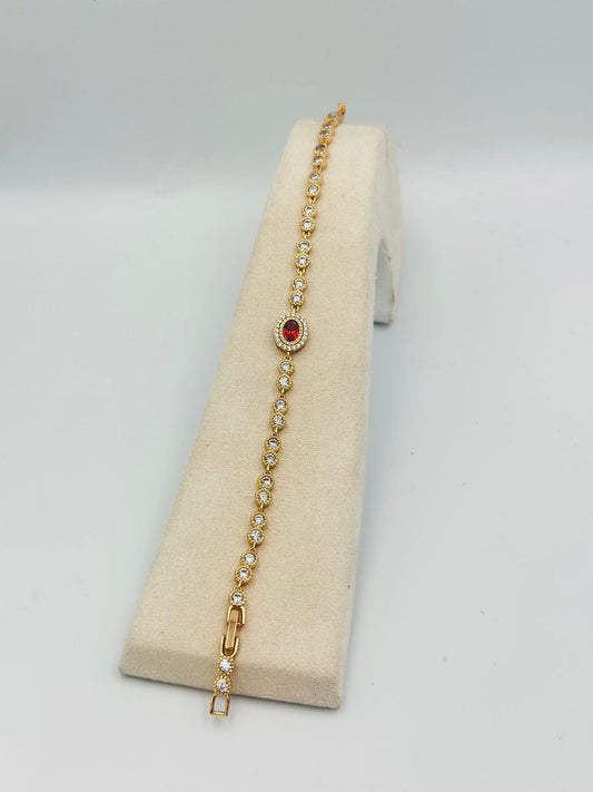 Kırmızı Kristal Taş Vintage Unisex Bileklik (Çelik)