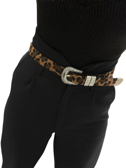 Leopar Desen Ve Vintage Detay Kemer (90Cm)