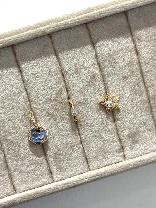Mavi Mineli Detay Ay Yıldız Set Küpe (çelik)