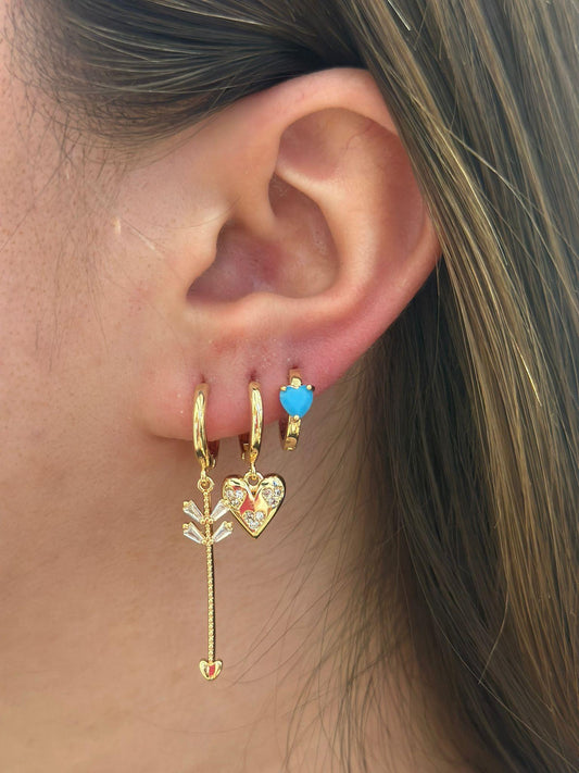 Mavi Mineli Detay Set Küpe (Çelik)