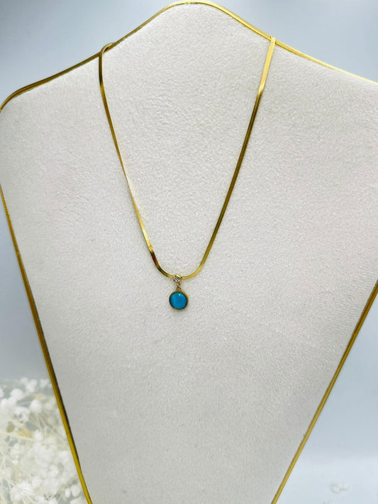 Mavi Sedef TaşvVe İtalyan Zincir Detay Çelik Kolye