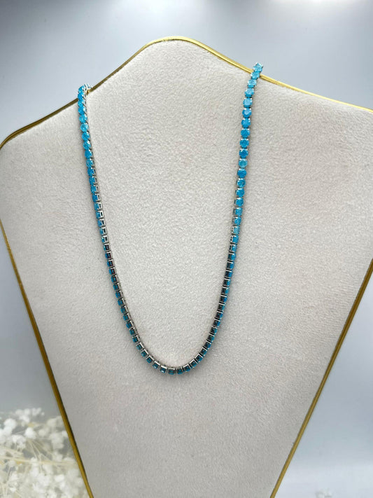 Mavi Taş Detaylı Çelik Suolu Kolye