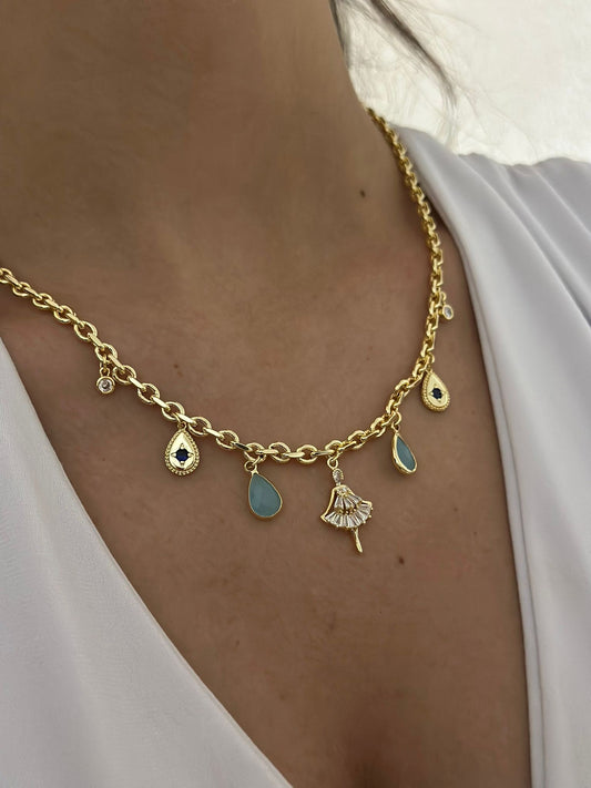 Melek Ve Damla Detay Charm Çelik Kolye