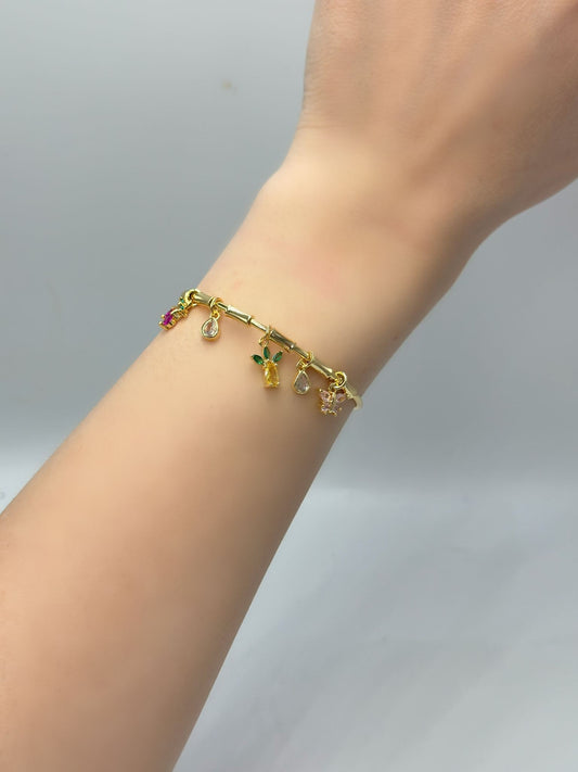 Meyve Charm Detaylı Çelik Kelepçe