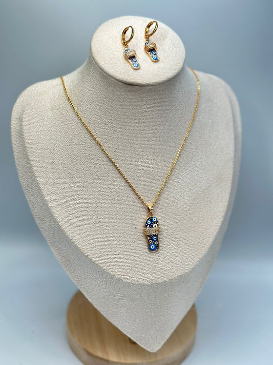 Nazar Boncuk Detay Terlik Çelik Set Takı