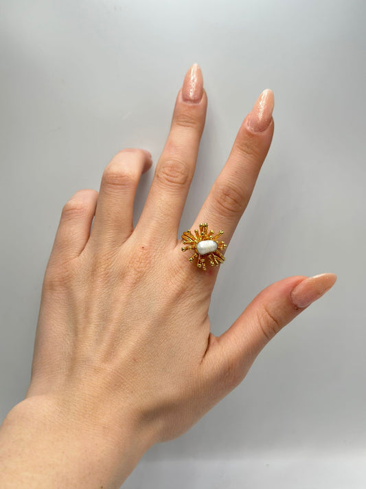 Opal Doğal Taş Gold Yüzük