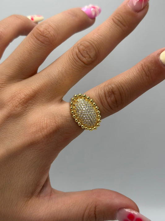 Oval Kesim Zirkon Taş Detaylı Çelik Yüzük