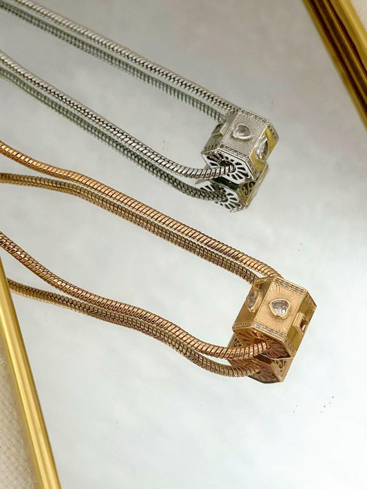 Özel Seri İtalyan Zincir ve Taş Detaylı Çelik Unnisex Kolye (46cm)