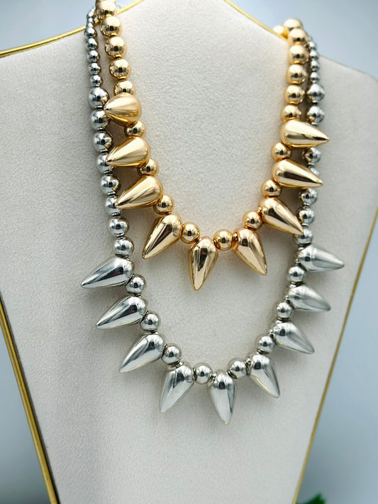 Özel Seri Topçuk ve Bombeli Diş Görünümlü Pirinç Kaplama Kolye (50cm)