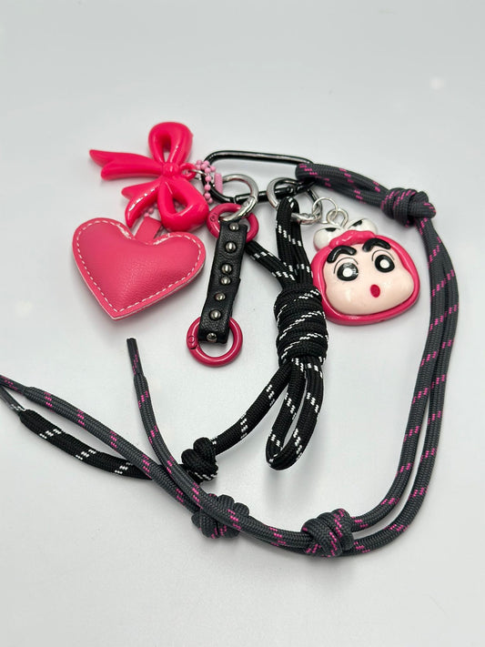 Pembe Çoklu Charm Detay Çanta Aksesuar