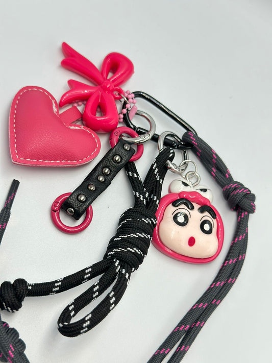 Pembe Çoklu Charm Detay Çanta Aksesuar