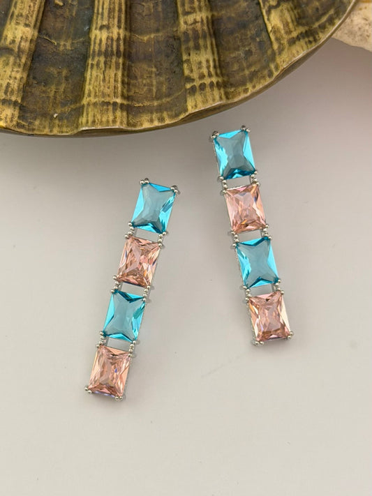 Pembe Mavi Baget Küpe (Pirinç Kaplama)