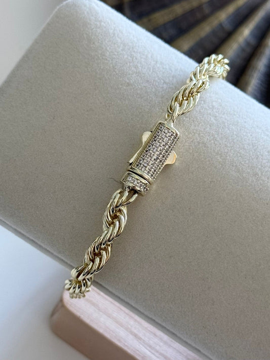 Piremium Serisi Zirkon Taş ve Burgu Zincir Detaylı Unisex Çelik Bileklik