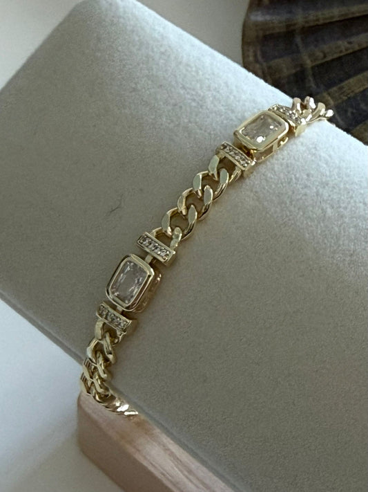 Piremium Serisi Zirkon ve Cam Taş Detaylı Zincir Unisex Çelik Bileklik