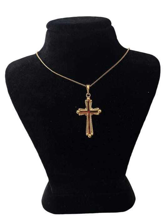 Plaka Topçuk Detay Çelik Haç Kolye (Rose Gold)