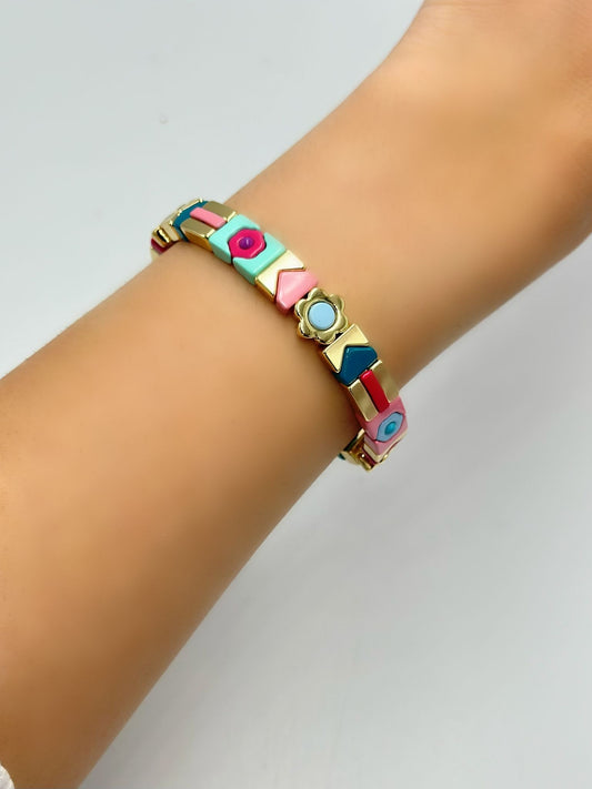 Porselen Kaplama Çiçek Lastik Bileklik