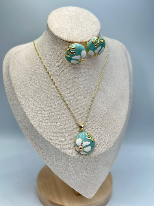 Porselen Kaplama Çiçek Set Takı (Çelik)