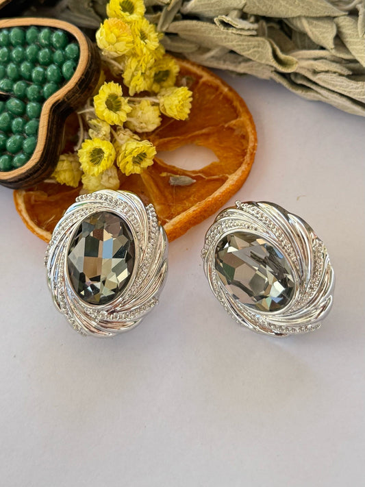 Premium Serisi Kristal Cam Taş Detaylı Vintage Tasarım Gümüş Kaplama Küpe
