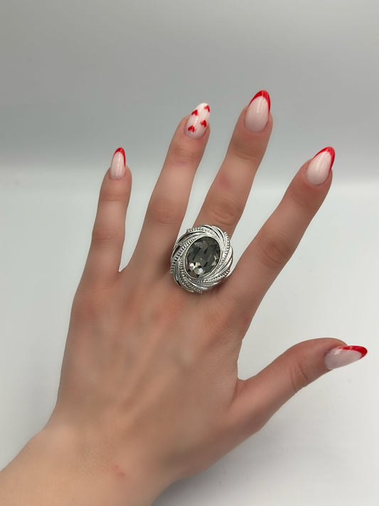 Premium Serisi Kristal Cam Taş Detaylı Vintage Tasarım Gümüş Kaplama Yüzük