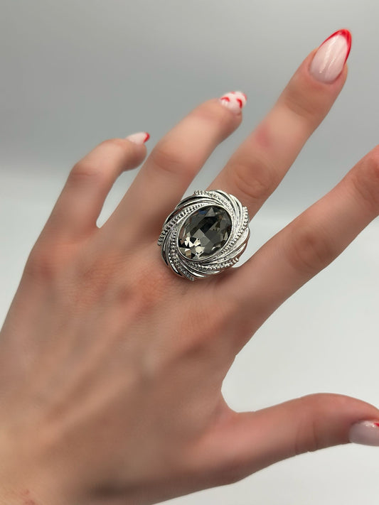 Premium Serisi Kristal Cam Taş Detaylı Vintage Tasarım Gümüş Kaplama Yüzük