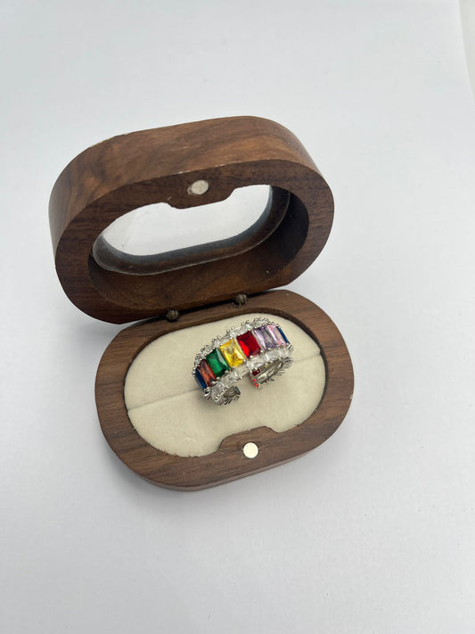 Renkli Baget Taş Detay Yüzük (Çelik)