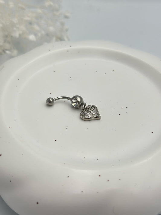 Sallantılı Kalp Detaylı Çelik Göbek Piercing
