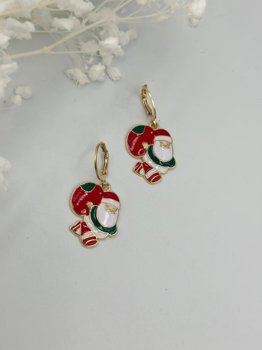 Sallantılı Renkli Noel Baba Küpe (Pirinç Kaplama)