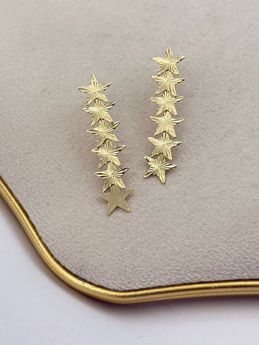 Sallantılı Sıralı Yıldız Tırtık Plaka Premium Küpe