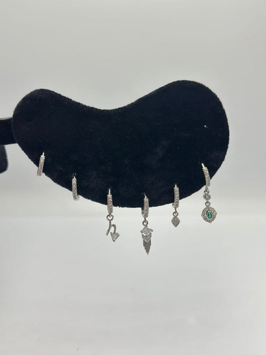 Sallantılı Vintage Yeşil Taş Set Küpe (Çelik)