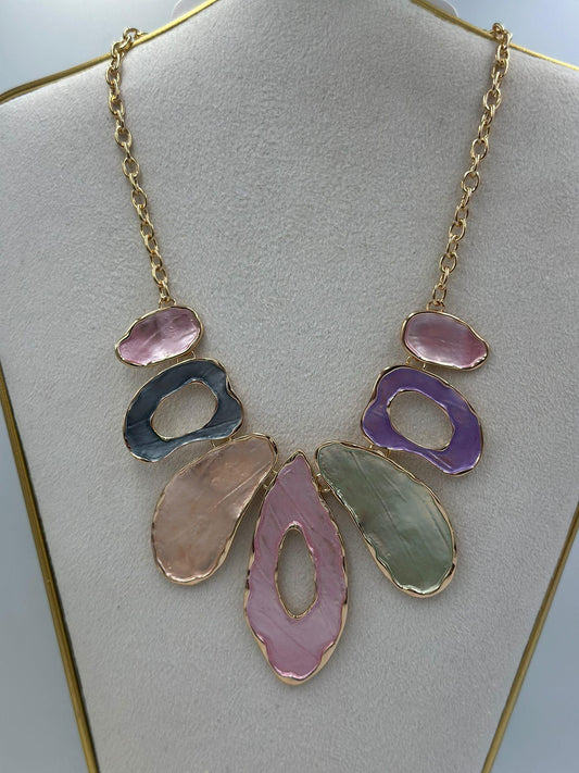Sedef Materyal Detay Vintage Kolye (Pembe)