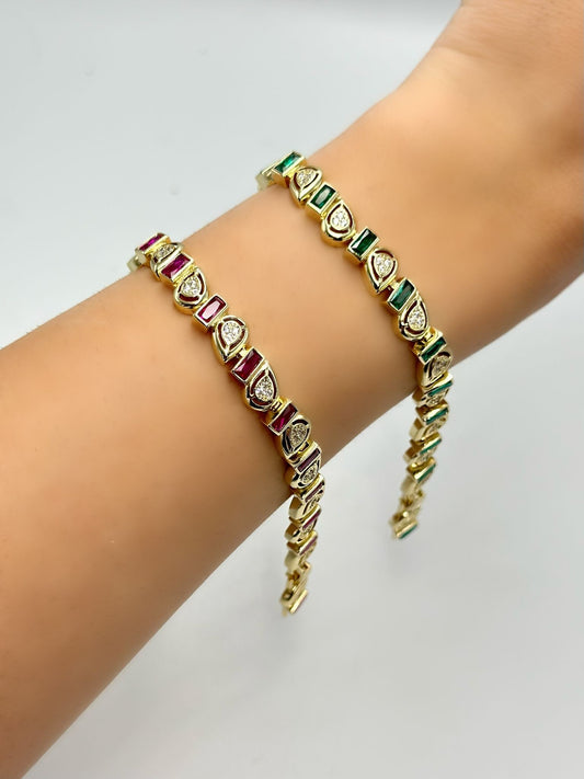 Sıralı Damla Ve Baget Taş Detay Bileklik (Çelik)