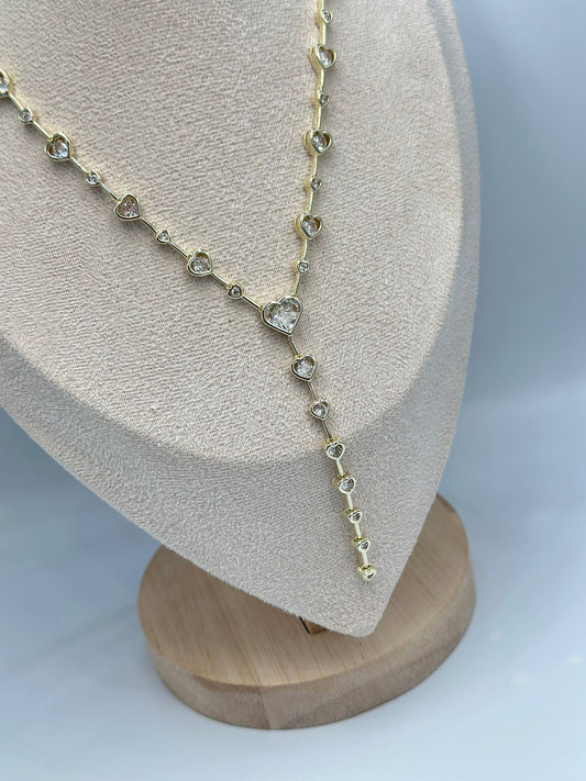 Sıralı Kalp Detay Y Kolye (Çelik)