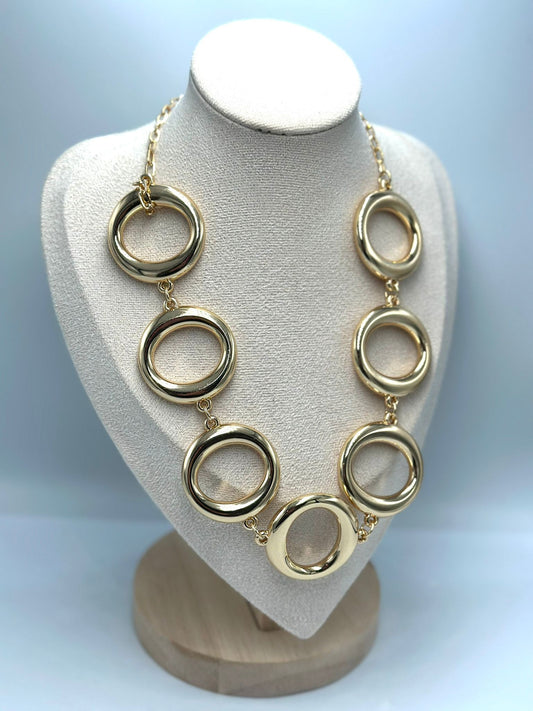 Sıralı Yuvarlak Plaka Kolye (Pirinç Kaplama) (55Cm)