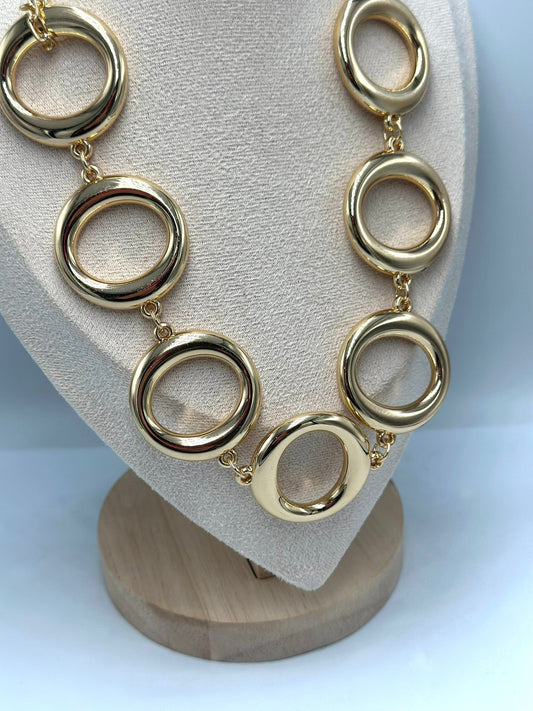 Sıralı Yuvarlak Plaka Kolye (Pirinç Kaplama) (55Cm)