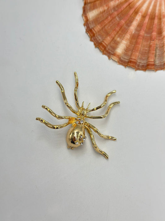 Tek Taş Detay Gold Örümcek Broş
