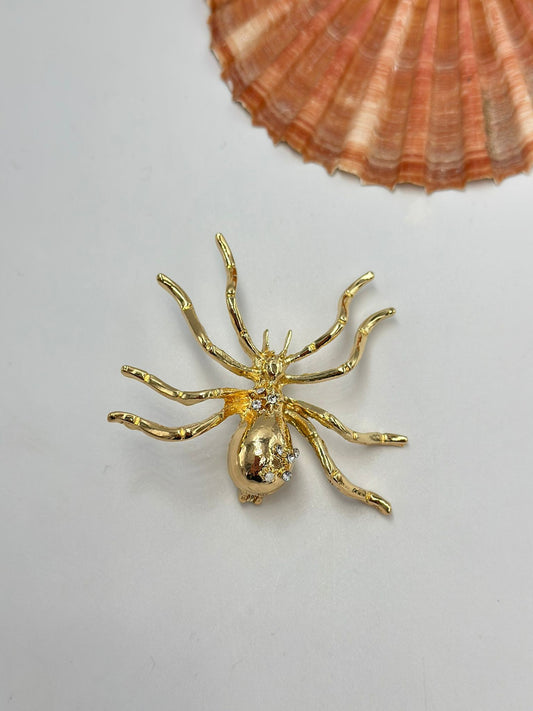 Tek Taş Detay Gold Örümcek Broş