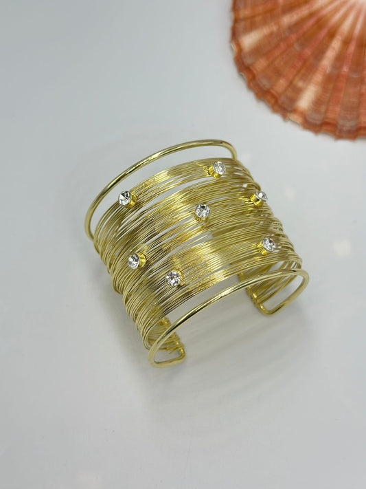 Tek Taş Detaylı Çoklu Tel Görünüm Kelepçe (Çelik)