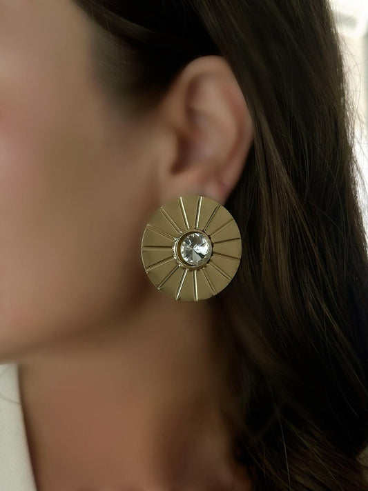 Tek Taş Detaylı Daire Küpe (Pirinç Kaplama)