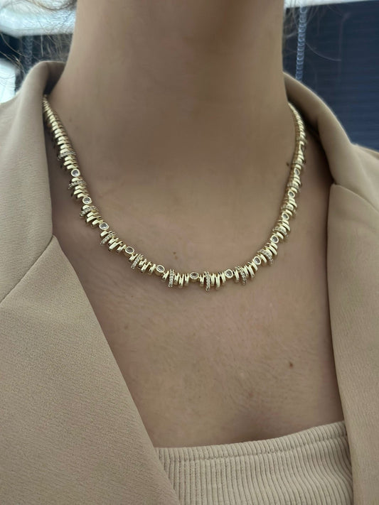 Tek Taş Detaylı Geometrik Choker Kolye (Çelik)