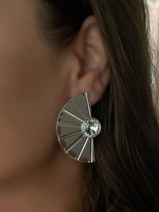 Tek Taş Detaylı Yelpaze Küpe (Pirinç Kaplama)